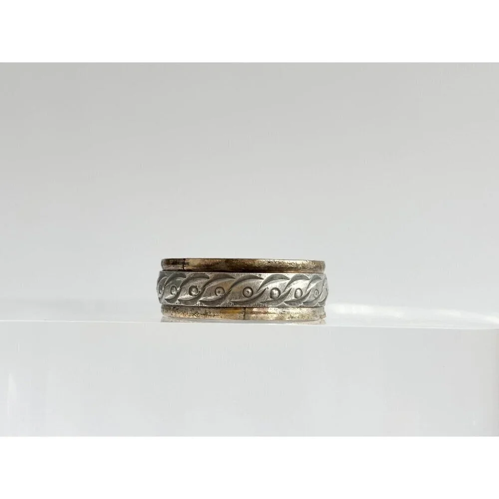 Dual Toned Hand Carved Spinner 925 Sterling Silver Vintage Ring - sz 10.5
